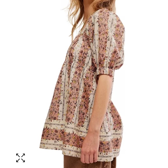 Free People Floral Puff Sleeve Top - Pink and Cream - Picture 4 of 10